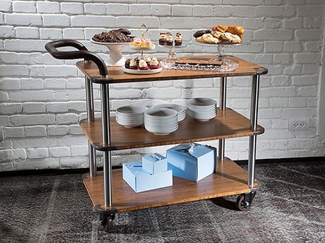 rolling buffet cart with desserts