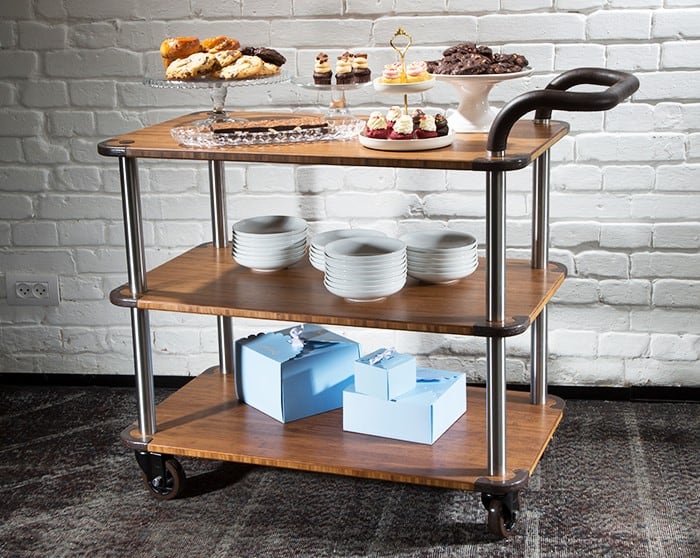 service cart with desserts