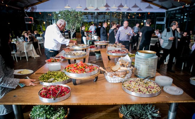 buffet with different food options 