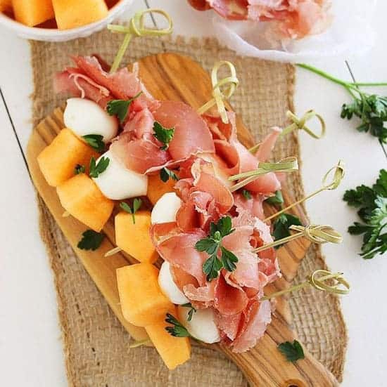 Melon, Mozzarella, and Prosciutto Skewers